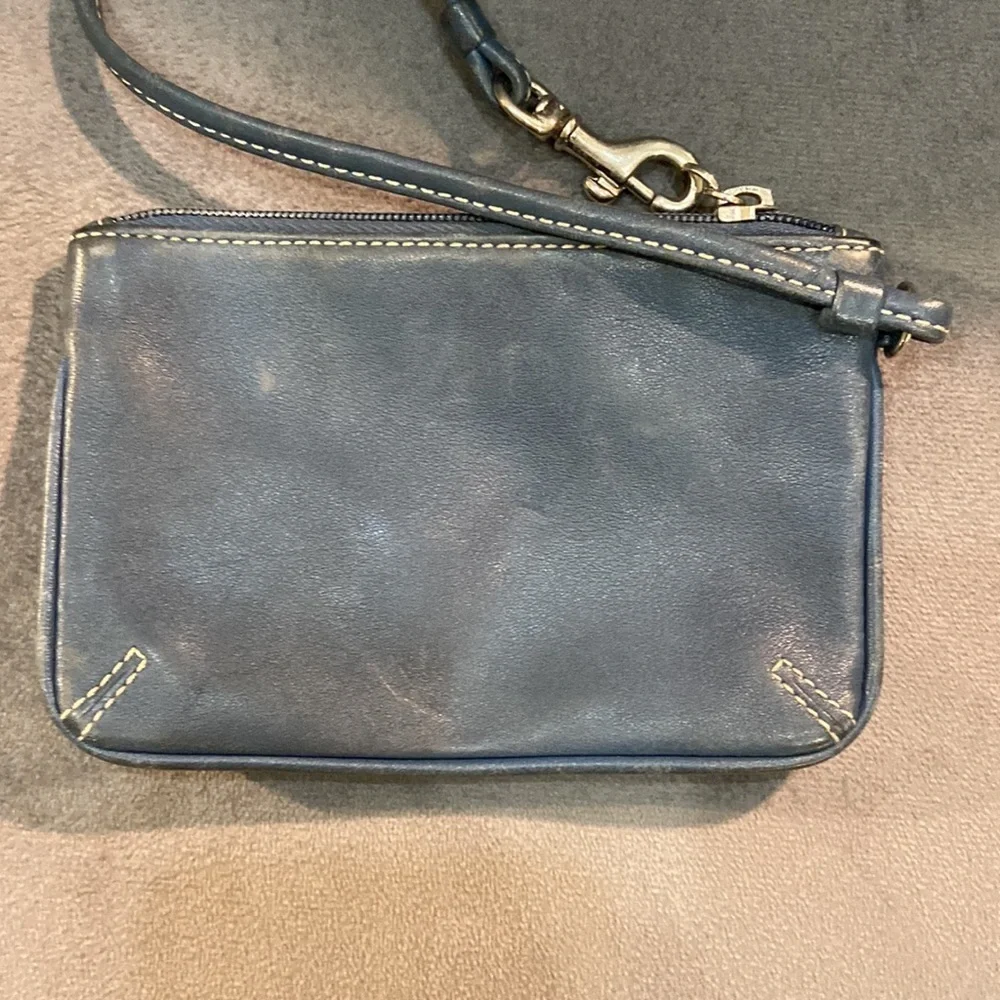 Coach small leather wristlet in denim blue